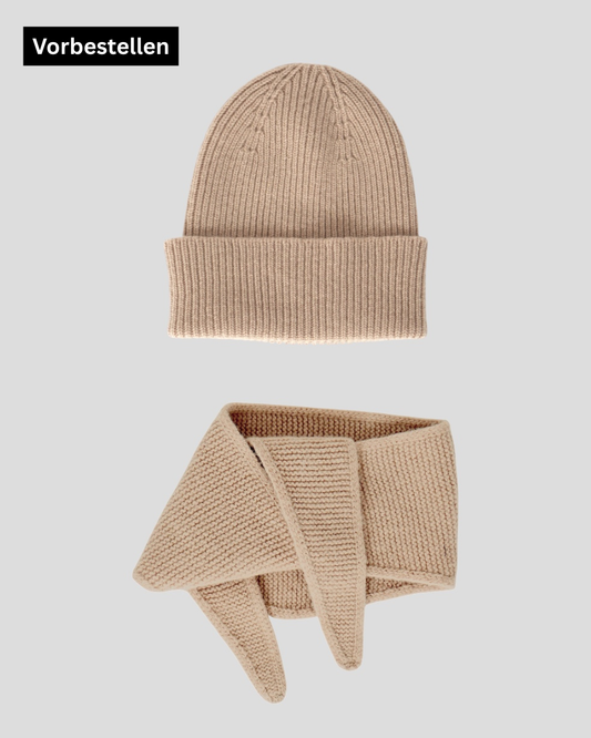 Set aus Mütze und Mini Scarf – Light Sand