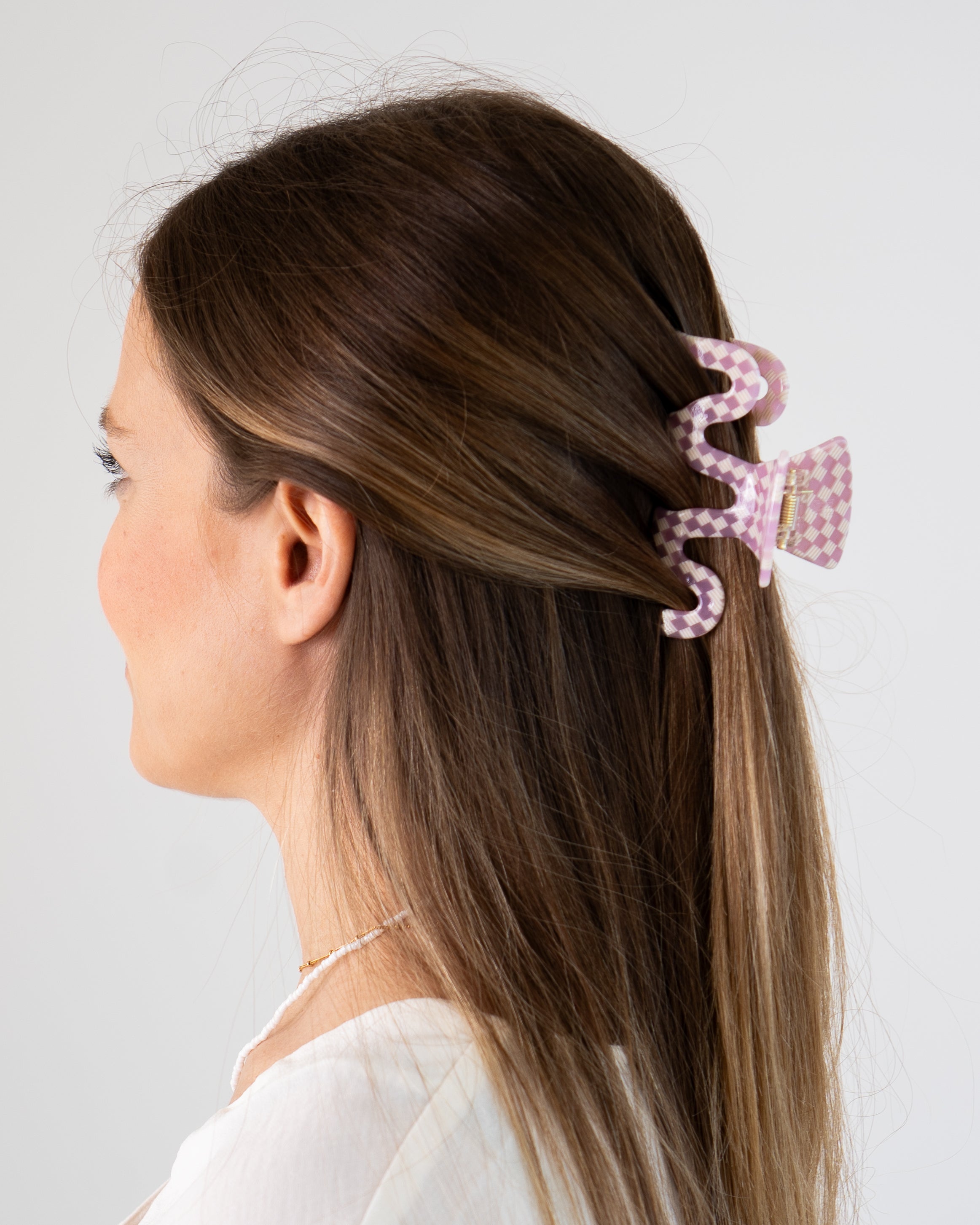 Haarklammer-Set Checkered – Pink & Green