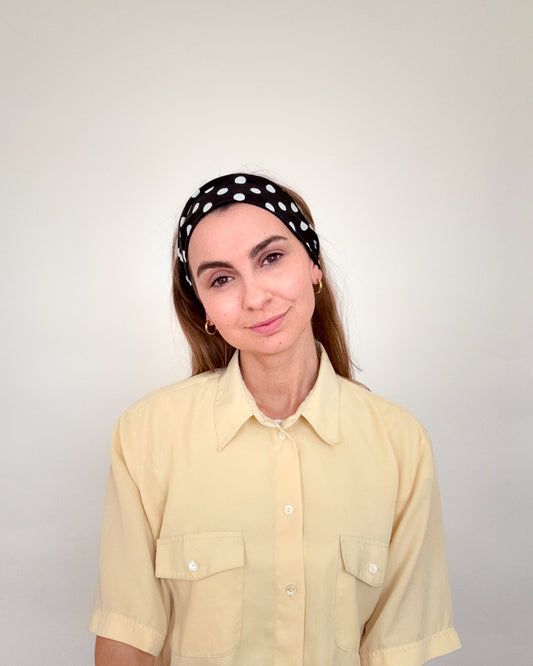 Drahthaarband Viskose – Black Polka Dots