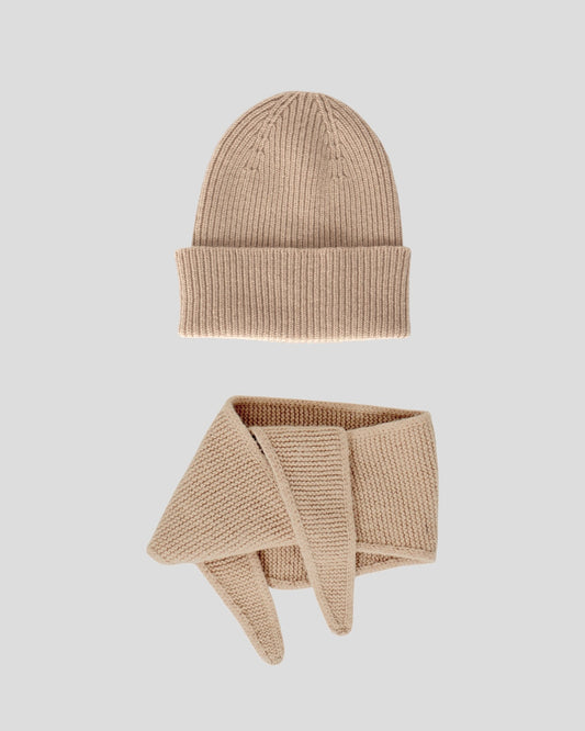 Set aus Mütze und Mini Scarf – Light Sand