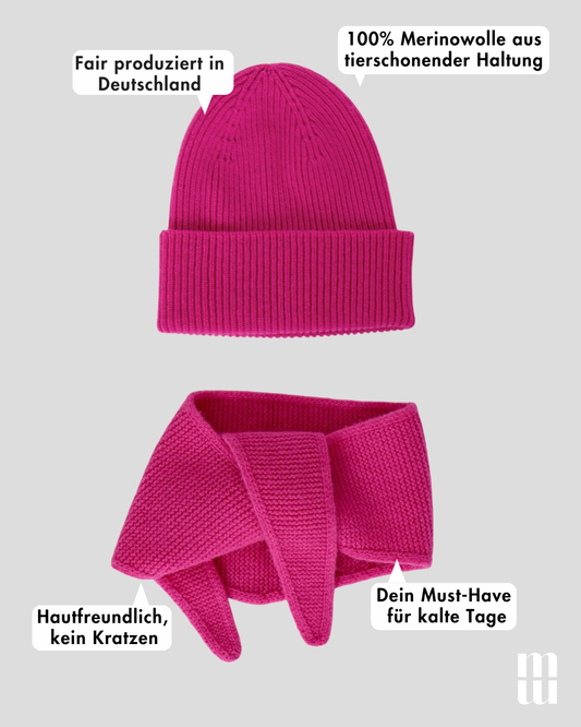 Set aus Mütze und Mini Scarf - Bright Pink