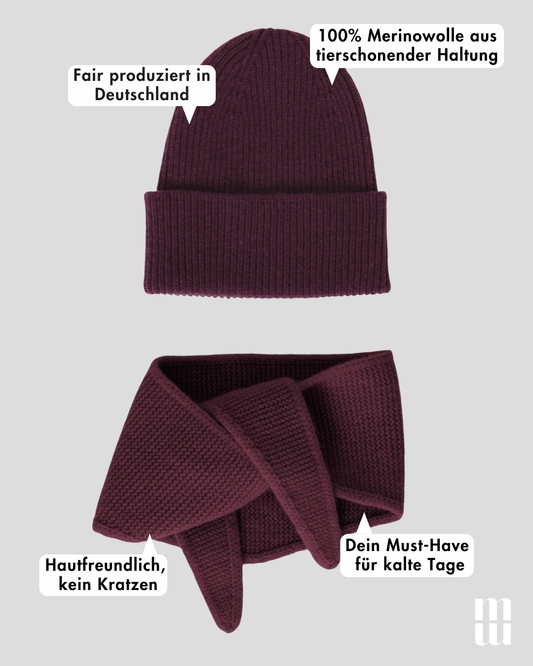 Set aus Mütze und Mini Scarf - Burgundy